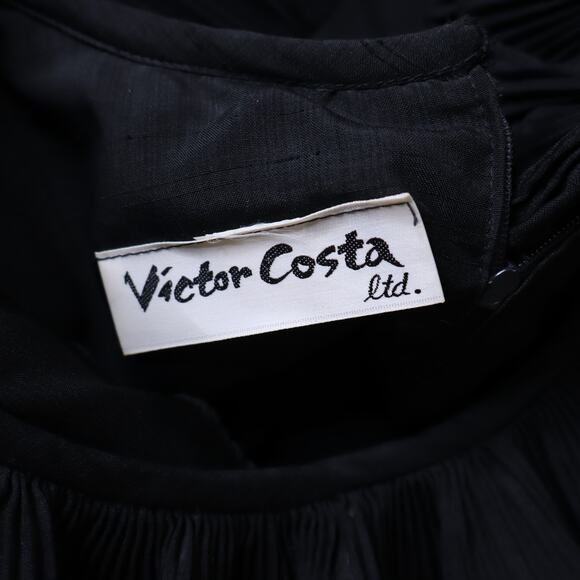 VICTOR COSTA Vintage 90s Midi Dress Black Ruffled Trim Long Sleeve Women's 4 - Picture 8 of 9